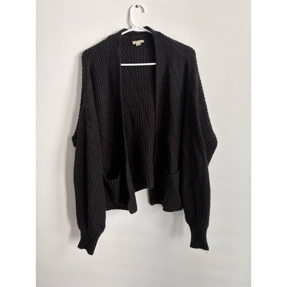 Gap Black Open Front Cardigan Sweater Chunky Shaker Knit Pockets Womens Large